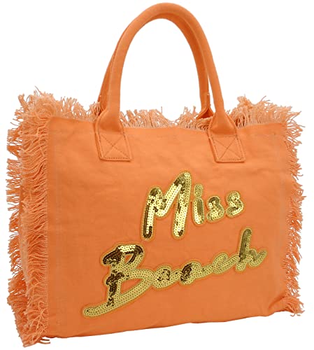 Miss Beach - Kleine Badetasche mit Reißverschluss - Strandtasche - Picknick-Tasche aus Canvas (Orange) von Miss Beach