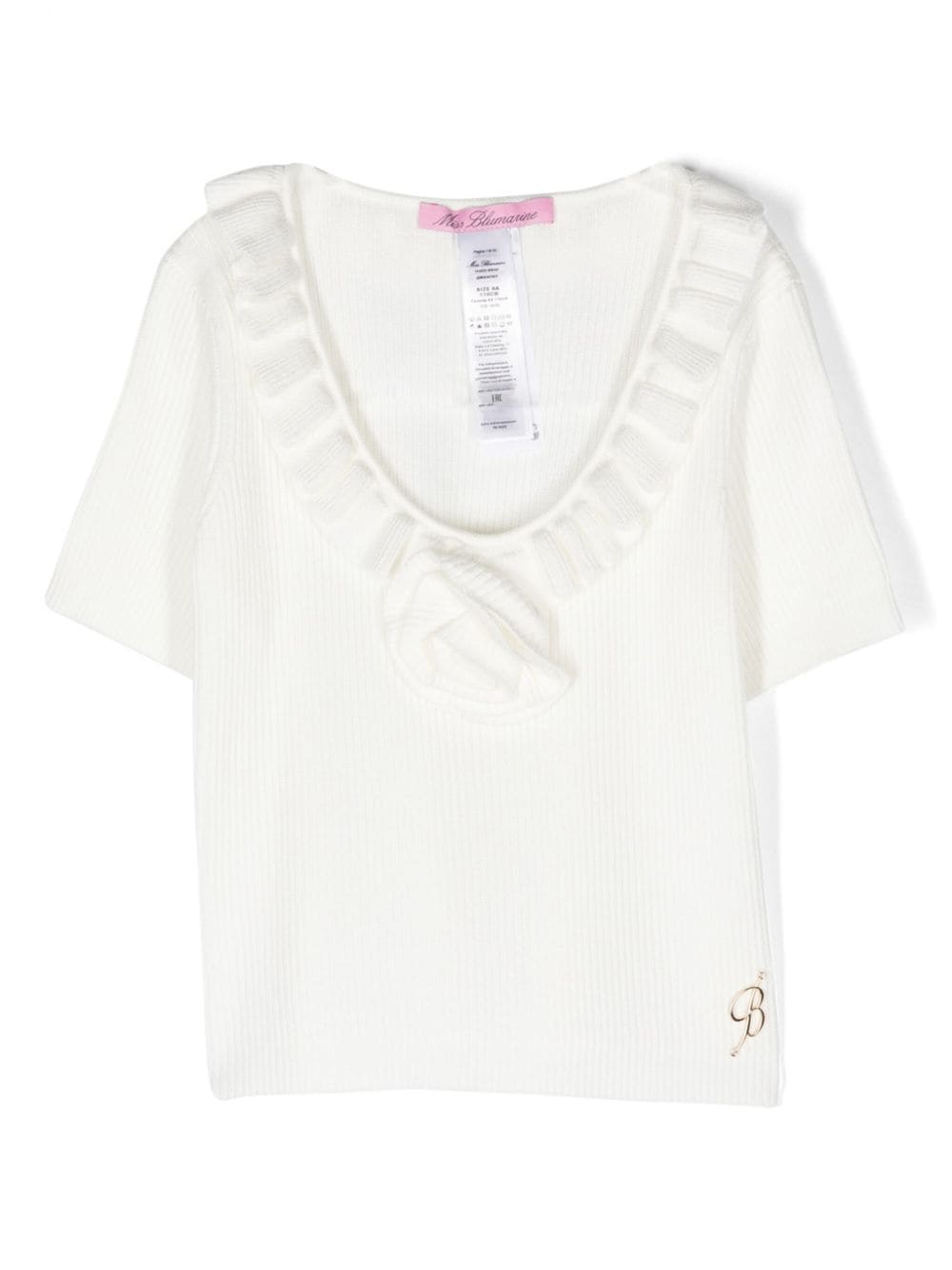 Miss Blumarine Gerippte Bluse mit Blumenapplikation - Weiß von Miss Blumarine