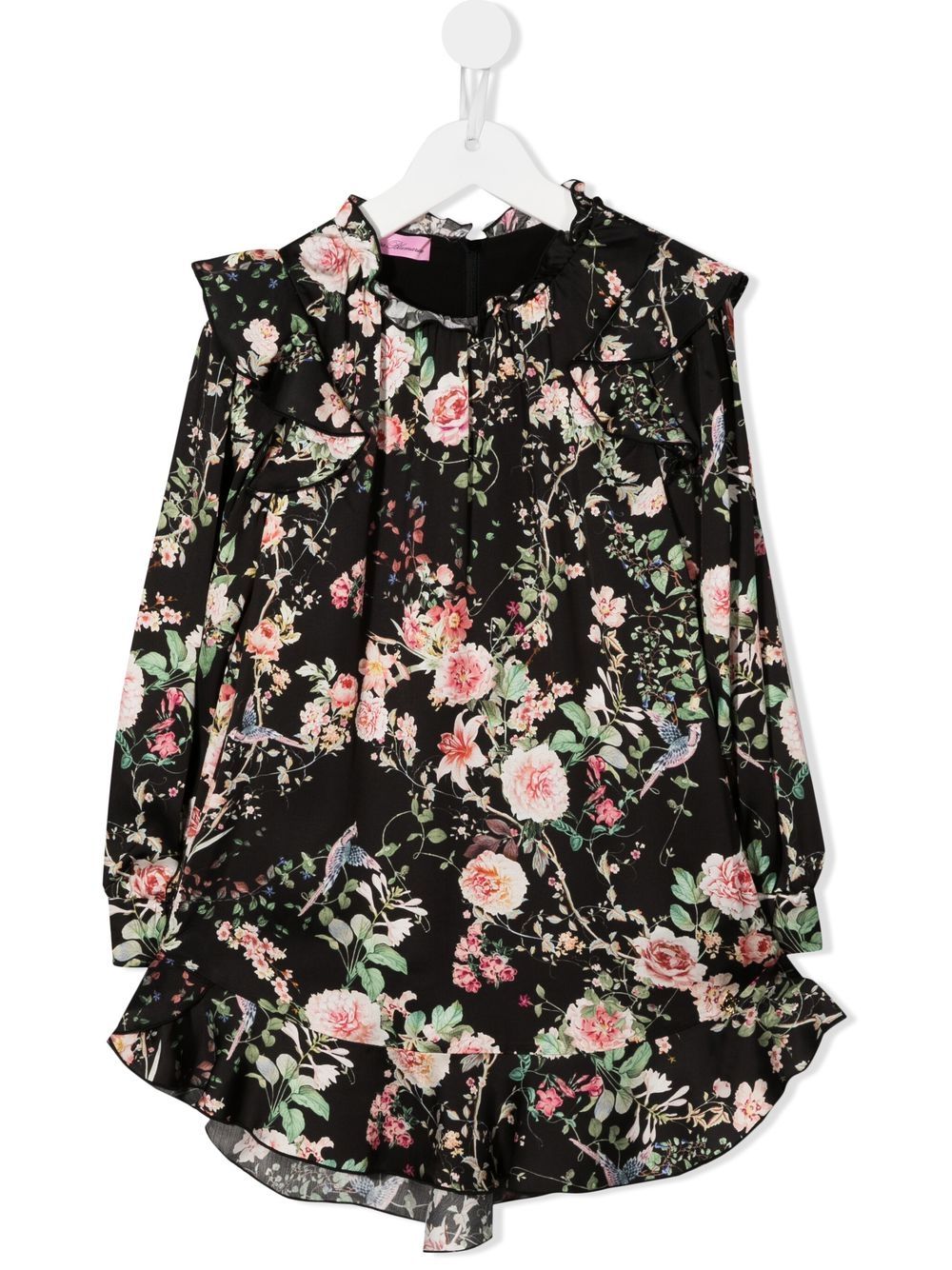 Miss Blumarine Gerüschtes Kleid mit Blumen-Print - Schwarz von Miss Blumarine