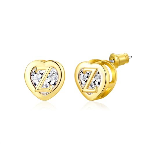 Herz Initial Ohrstecker 14K Gold plattiert CZ Hypoallergen Alphabet Buchstabe Initial Ohrringe Geburtstag Geschenke für Frauen(Z) von Miss Chipmunk