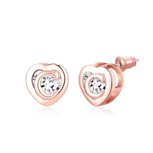 Herz Initial Ohrstecker 14K Rose Gold plattiert CZ Hypoallergen Alphabet Buchstabe Initial Ohrringe Geburtstag Geschenke für Frauen(C) von Miss Chipmunk