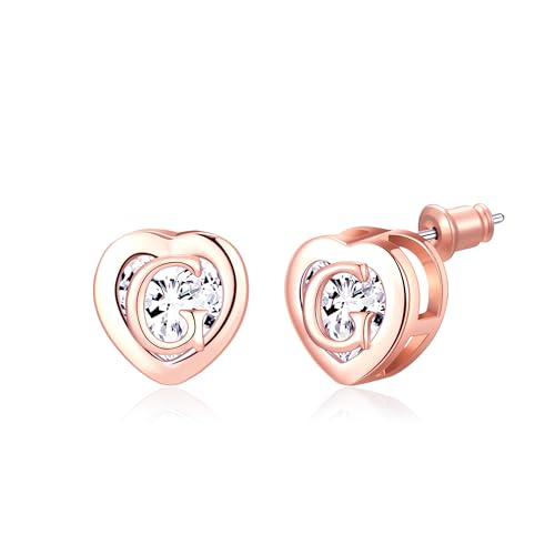 Herz Initial Ohrstecker 14K Rose Gold plattiert CZ Hypoallergen Alphabet Buchstabe Initial Ohrringe Geburtstag Geschenke für Frauen(G) von Miss Chipmunk