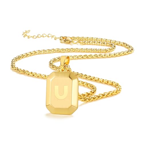 Miss Chipmunk Initial A-Z Halskette für Männer Jungen, Edelstahl Gold Square Letter Anhänger Kette für Männer, 20 + 2 Zoll Weizen Kette Alphabet Monogramm Hundemarke Halsketten Schmuck Geschenke (W) Miss Chipmunk Initial A-Z Halskette für Männer Jungen, Edelstahl Gold Square Letter Anhänger Kette für Männer, 20 + 2 Zoll Weizen Kette Alphabet Monogramm Hundemarke Halsketten Schmuck Geschenke (W) von Miss Chipmunk