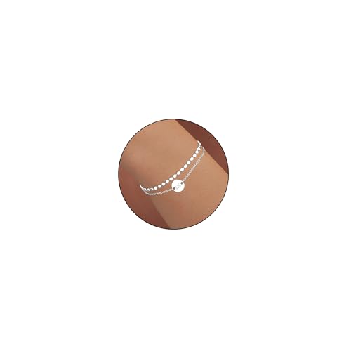 Miss Chipmunk Sliver Initial Armbänder für Frauen 925 Sterlingsliber plattiert Layered Coin Letter Initial Armband Sliver Armbänder Charme Armband für Frauen ihre GirlGirlfriend Wife(M) von Miss Chipmunk