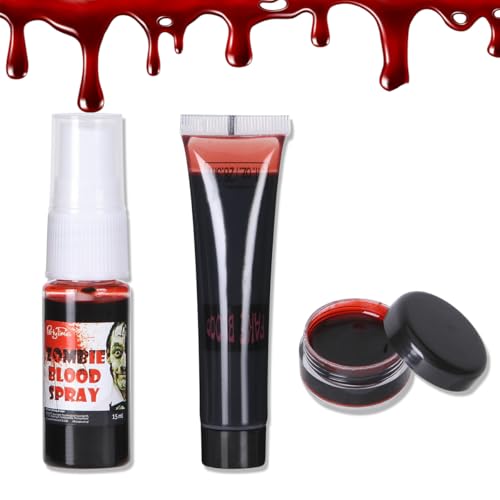 Miss Demi 3PCS Halloween Fake Blood Makeup Kit, Includes Fake Blood Spray,Dripping Blood and Coagulated Gel Blood, Washable Artifical Blood Makeup For Clothes,Cosplay and Special Effects. (3 in 1 Kit) von Miss Demi