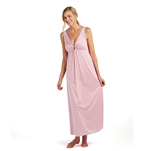 Miss Elaine Nachthemd Damen Seidig Tailliertes Langes Kleid Vintage Stil Tiefer V-Ausschnitt, Rose, Large von Miss Elaine