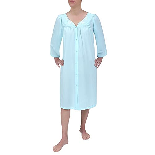 Miss Elaine Robe – Damen Nylon-Trikot Kurzer Knopf Robe, Seitentaschen und 3/4 Ärmel - Grün - Small von Miss Elaine