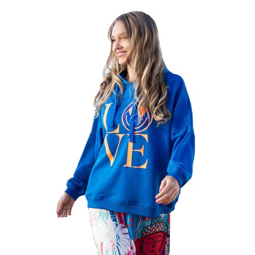 Miss Goodlife Damen Hoodie Love! Heartface Strass, Blue/neon orange, S von Miss Goodlife