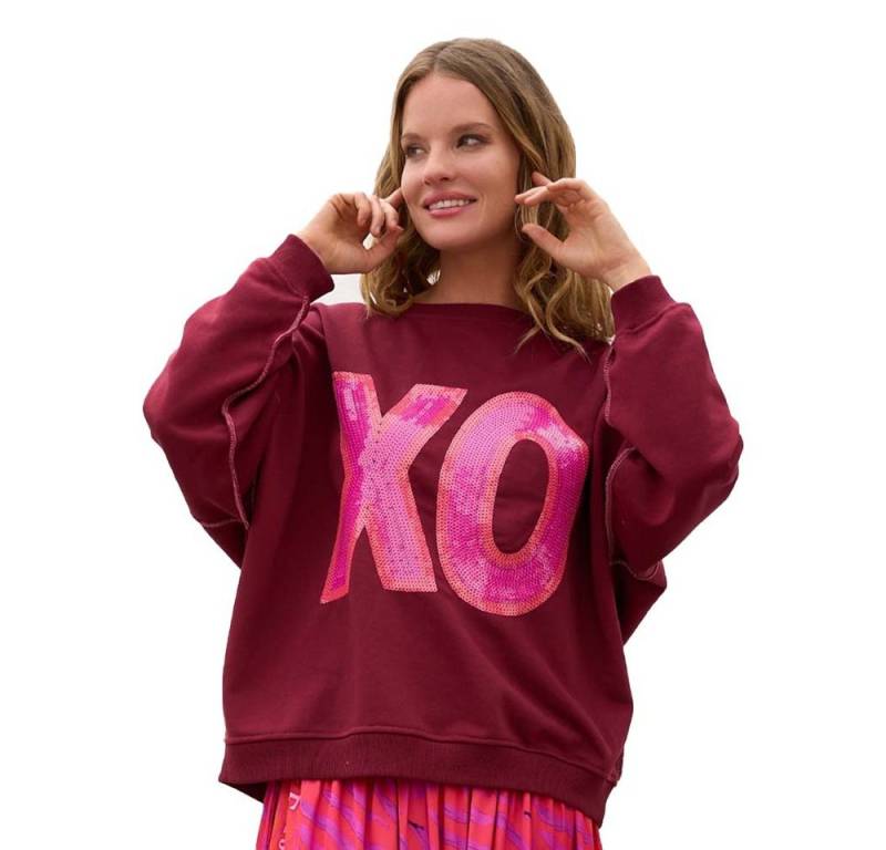 Miss Goodlife Sweatshirt MG12943 "XO Paillette" Oversize-Sweater – Bordeaux/flashrose von Miss Goodlife