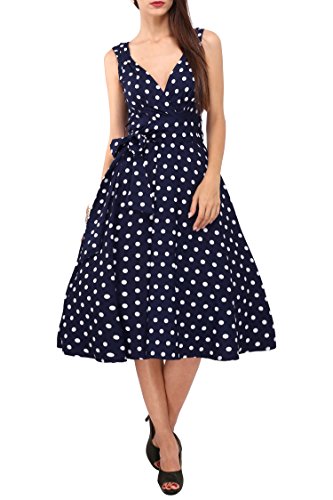 Damen Plus Size Kleider Polka Dot Gedruckt Retro Rockabilly 40er und 50er Jahre Vintage Brautjungfer Kleider - Blau - 52 von Miss Lavish London