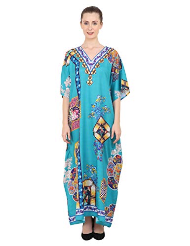 Kaftan Tunika Mehrfach Größen Einschließlich Plus Größe Strand Abdeckung Oben, Maxi Kleid, Schlafanzüge Stilvoll und Glamourös Kimono [Blau 38-44] von Miss Lavish London