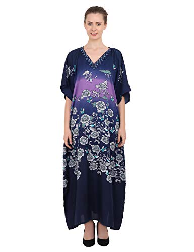 Kaftan Tunika Mehrfach Größen Einschließlich Plus Größe Strand Abdeckung Oben, Maxi Kleid, Schlafanzüge Stilvoll und Glamourös Kimono [Blau 46-50] von Miss Lavish London