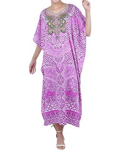 Kaftan Tunika Mehrfach Größen Einschließlich Plus Größe Strand Abdeckung Oben, Maxi Kleid, Schlafanzüge Stilvoll und Glamourös Kimono [Lila 52-56] von Miss Lavish London