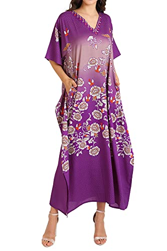 Kaftan Tunika Mehrfach Größen Einschließlich Plus Größe Strand Abdeckung Oben, Maxi Kleid, Schlafanzüge Stilvoll und Glamourös Kimono [Lila 52-56] von Miss Lavish London