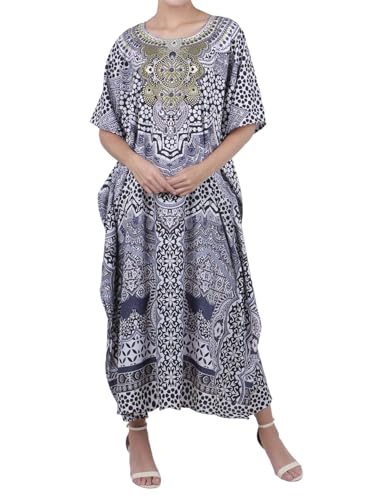 Kaftan Tunika Mehrfach Größen Einschließlich Plus Größe Strand Abdeckung Oben, Maxi Kleid, Schlafanzüge Stilvoll und Glamourös Kimono [Schwarz 52-56] von Miss Lavish London