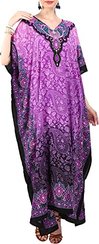 Miss Lavish Damen Kaftan Tunika Kimono Maxikleid Sommer Strand Cover Up Plus Size Kleider, Einheitsgröße, Purpur, Einheitsgröße von Miss Lavish London