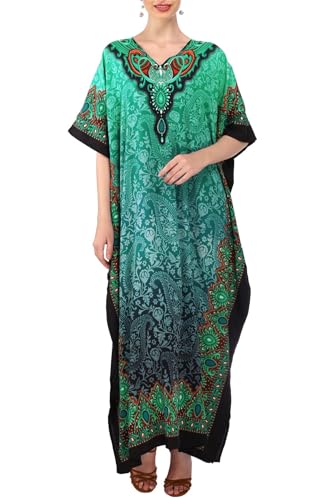 Miss Lavish London Damen Kaftan Tunika Kimono Freie Größe Lang Maxi Partykleid für Loungewear Urlaub Nachtwäsche Kleider Einheitsgröße 103 Blaugrün von Miss Lavish London