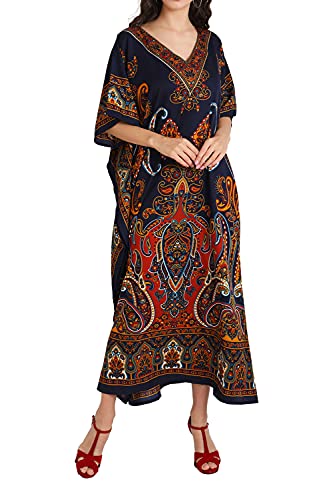 Miss Lavish London Frauen Damen Kaftan Tunika Kimono freie Größe Lange Maxi Party Kleid für Loungewear Urlaub Nachtwäsche Strand jeden Tag Kleider #102 [Blau EU 38-44] von Miss Lavish London