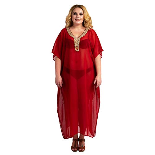 Miss Lavish London Kaftan Hand Bestickt Kaftan Strand Abdeckung Ups Kimono Sommer Maxi Kleider [140-Rot EU 38-44] von Miss Lavish London