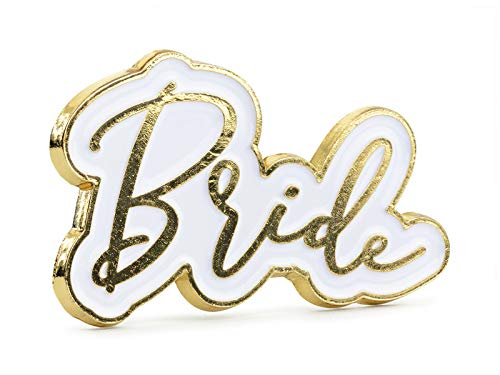 Button Pin Anstecker Anstecknadel "BRIDE" in weiß & gold für Junggesellinnen-Abschied JGA-Party Frau-en Accessoires Hochzeit Hochzeit-s-Dekoration Hen Party-Zubehör Deko Braut von Miss Lovely