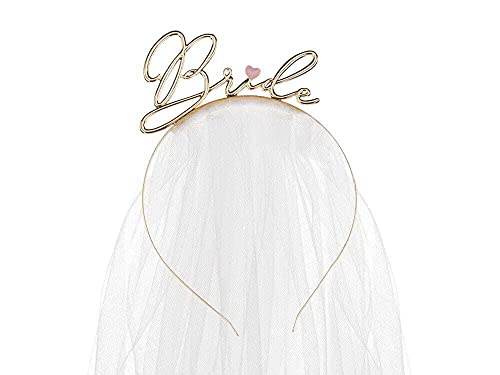 Haarreif mit Schleier & Herz Haarschmuck BRIDE in gold, rosa & weiß JGA-Party Junggesellinnen-Abschied Braut Kostüm Verkleidung Deko Accessoires Zubehör Frauen von Miss Lovely