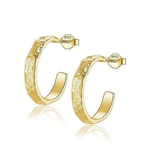 Boho Creolen gold gehämmert Silber 925 Große Ohrringe 14 mm In C-Form Ohrhänger Minimalistische Vintage Geschenk Freundin Boho Creolen gold gehämmert Silber 925 Große Ohrringe 14 mm In C-Form Ohrhänger Minimalistische Vintage Geschenk Freundin von Miss Lovie