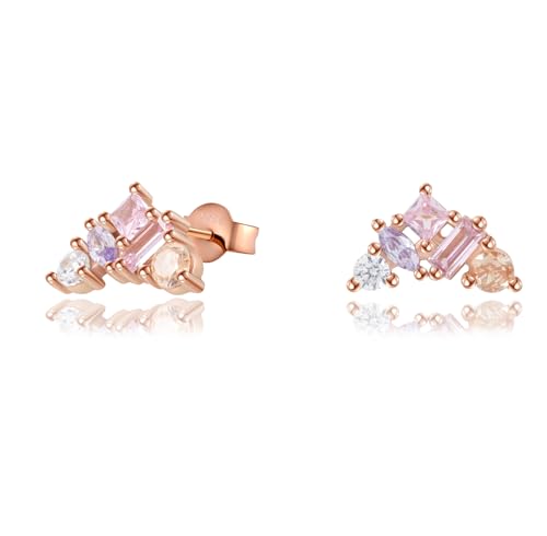 Ohrstecker Silber 925 Rosegold Mit Funkelnden Bunten Asymmetrischen Zirkonia Steinen, Piercing Rosegold Für Damen, Geliefert In Eleganter Schmuck Geschenkbox von Miss Lovie