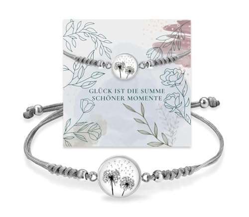 Armband Damen Pusteblume Stoff mit Edelstahl Anhänger Glücksbringer Wunscherfüller im Charm Design Geschenk für Freundin inkl. Geschenkverpackung (1 x Armband Pusteblume Grau) von Miss Lovie