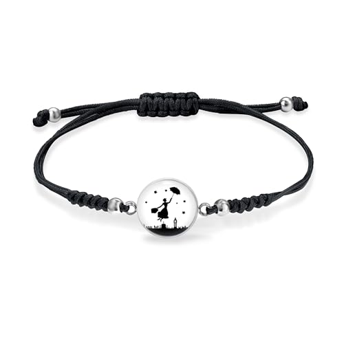 Miss Lovie Mary Poppins Armband Damen Teenager Mädchen Stoff Witzig Lustig Handmade Cabochon Edelstahl Schwarz Weiß Perfekt für Fasching Karneval Kostüm für Erwachsene von Miss Lovie