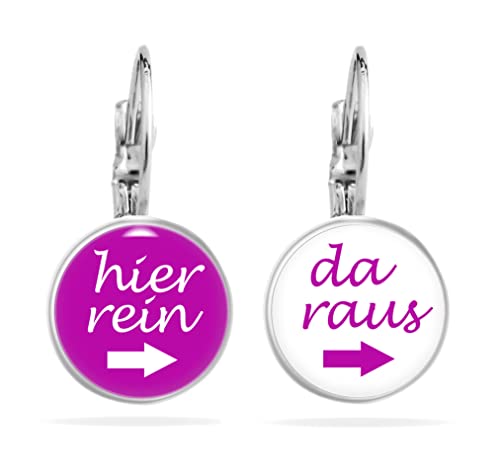 Teenager Mädchen Geschenke Lustige Damen Hängend Ohrringe Hier Rein Da Raus Nickelfrei Hypoallergen Jugendliche Handmade Witzig Ohrstecker Cabochon Edelstahl Pink Weiß Silber von Miss Lovie