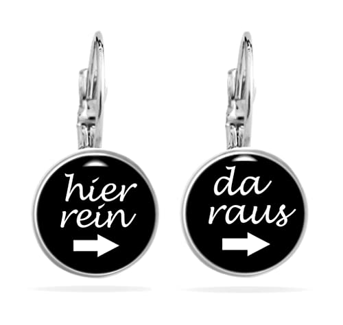Teenager Mädchen Geschenke Lustige Damen Hängend Ohrringe Hier Rein Da Raus Nickelfrei Hypoallergen Jugendliche Handmade Witzig Ohrstecker Cabochon Edelstahl Schwarz Silber von Miss Lovie