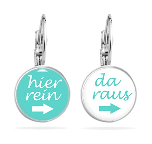 Miss Lovie ® Lustige Ohrringe Damen Hängend Damen Ohrringe Hier Rein Da Raus Männer Handmade Witzig Ohrstecker Damen Cabochon Edelstahl Ohrringe Türkis Silber Beste Freunde Geschenk von Miss Lovie