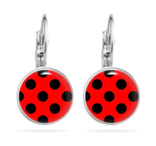 Marienkäfer Ohrringe Polka Dots Schwarz Rot Hängende Ohrstecker Edelstahl Rockabilly Perfekt für Fasching Karneval Ladybug Kostüm für Erwachsene Kinder Mädchen Accessoires von Miss Lovie