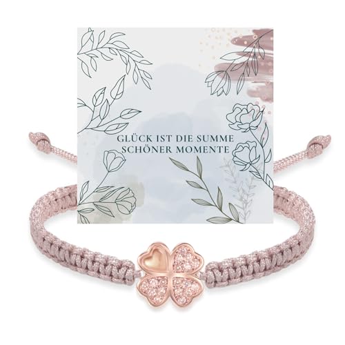 Miss Lovie Kleeblatt Armband Glücksarmband Damen Sterling Silber 925 Handgemachter Glücksbringer Größenverstellbar inkl. Geschenkverpackung (Armband Silber 925 Rosegold Beige) von Miss Lovie