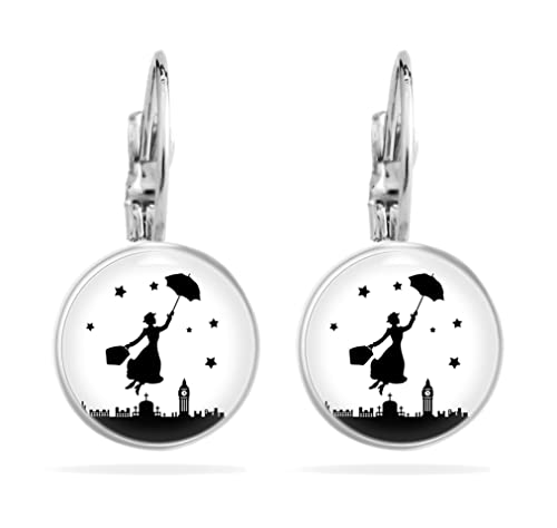 Mary Poppins Witzig Ohrhänger Lustige Ohrringe Hängend Damen Teenager Mädchen Handmade Cabochon Edelstahl Schwarz Weiß Perfekt für Fasching Karneval Kostüm für Erwachsene von Miss Lovie