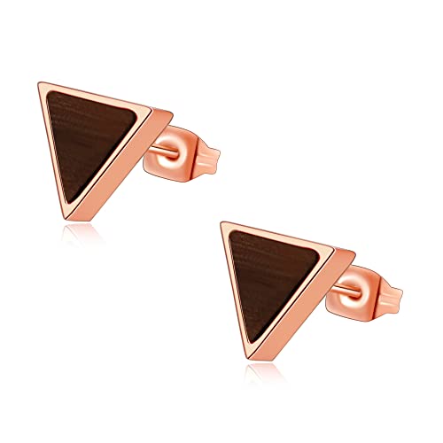 Ohrringe Holz Damen in Rosegold Edelstahl Holzohrringe Ohrstecker Geometrisch Dreieck Durchmesser 8mm Frauen Geschenk von Miss Lovie