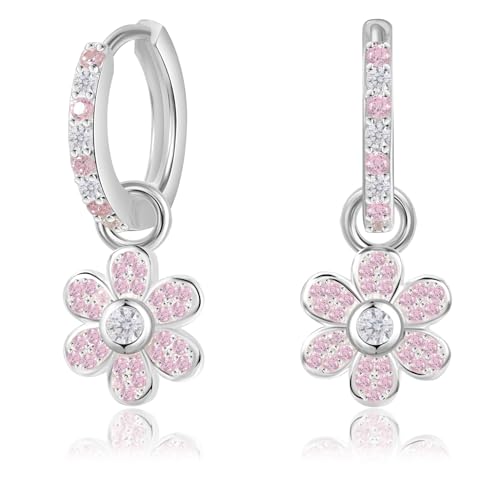 Ohrringe für Mädchen Blumen Kinder Creolen Nickelfrei 925 Sterling Silber mit Schmetterling Anhänger Mädchenohrringe Charm Design Hypoallergen Silberohrringe von Miss Lovie