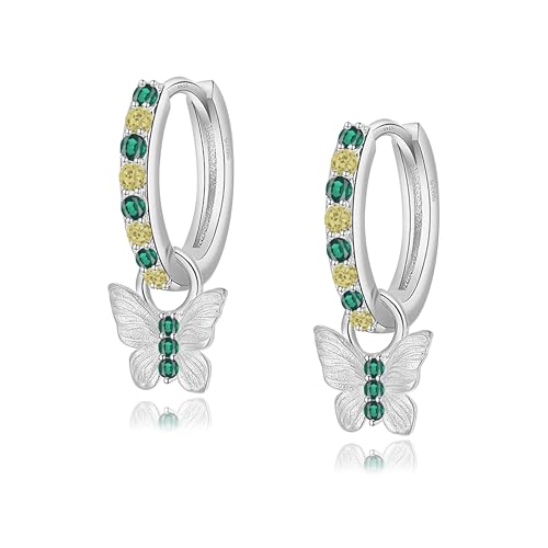 Schmuck Mädchen Kinder Schmuck Nickelfrei Hypoallergen 925 Sterling Silber mit Schmetterling Anhänger inkl. Eleganter Geschenkverpackung (Creolen Grün) von Miss Lovie
