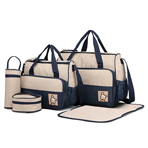 Miss Lulu 5-teiliges Baby Wickeltasche Set mit Wickelunterlage & Flaschenwärmer, Große Windeltasche als Umhängetasche, Organizer und Reisetasche Für Mama & Papa, Kinderwagen Tasche (Marine) von Miss Lulu