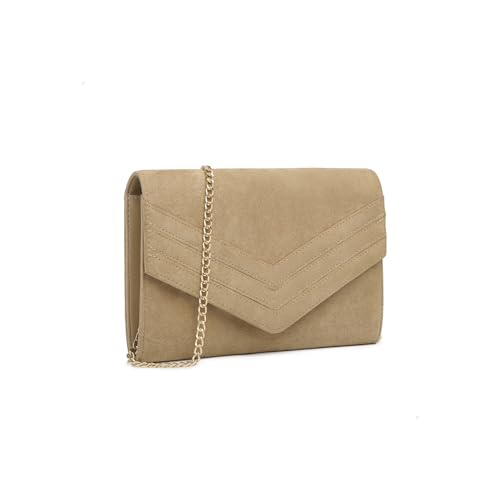 Miss Lulu Clutch Damen Abendtasche Crossbody Taschen Umschlag Elegant Hochzeit Mode Leder Synthetik und Suede klein Hellbraun von Miss Lulu