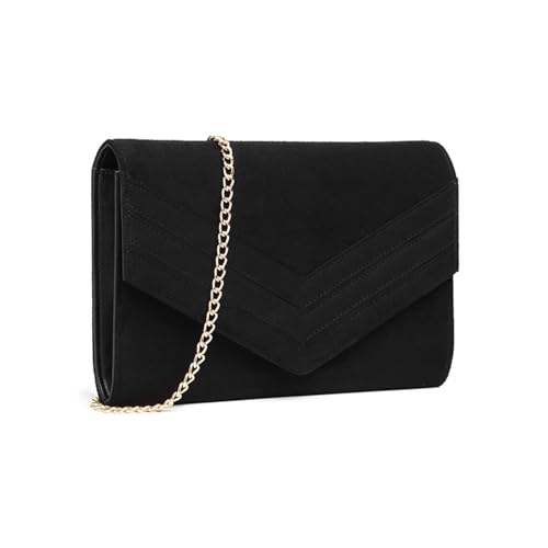 Miss Lulu Clutch Damen Envelope Pochette Abendtasche Mode Elegant Kettentasche Damen Tasche Clutch Bag Handtasche Hochzeit Abendtasche Klein Schwarz von Miss Lulu