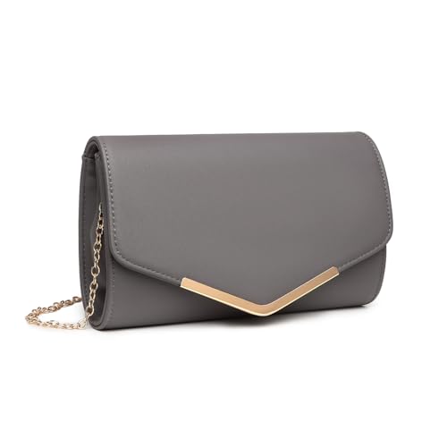 Miss Lulu Damen Umschlag Clutch Elegant Abendtasche Brauttasche Umschlag Clutch Tasche Handtasche mit Kette für Hochzeit Party Prom Grau von Miss Lulu