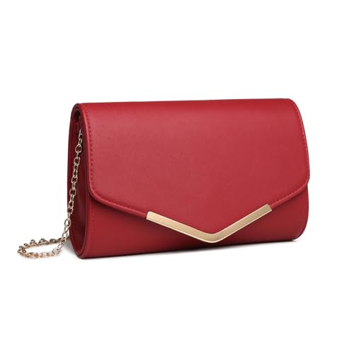 Miss Lulu Clutch Damen Tasche Abendtasche Kettentasche Schultertaschen Party Handtasche Crossbody für Hochzeit Party Freizeit Date klein Umhängetasche (Rot) von Miss Lulu