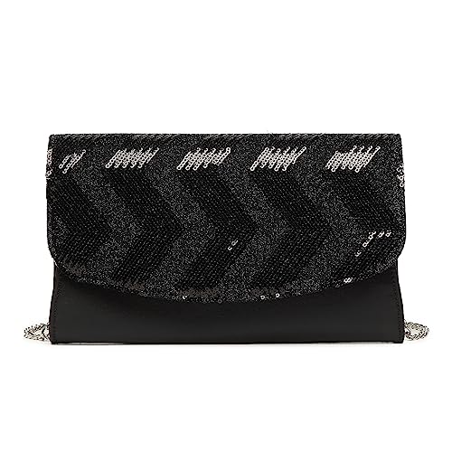 Miss Lulu Clutch Damen mit glänzenden Pailletten, Vintage-Streifenmuster, Crossbody Handtasche Umhängetasche klein von Miss Lulu