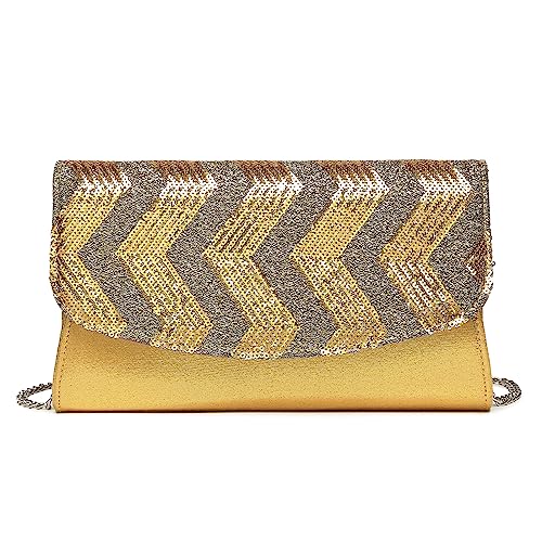 Miss Lulu Clutch Damen mit glänzenden Pailletten, Vintage-Streifenmuster, Crossbody oder Umhängetasche von Miss Lulu