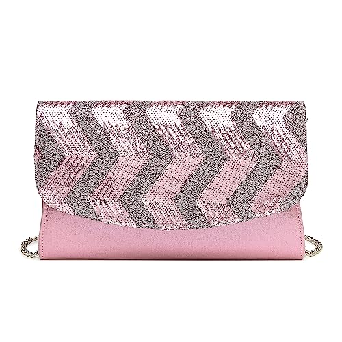 Miss Lulu Clutch Damen mit glänzenden Pailletten, Vintage-Streifenmuster, Crossbody oder Umhängetasche von Miss Lulu