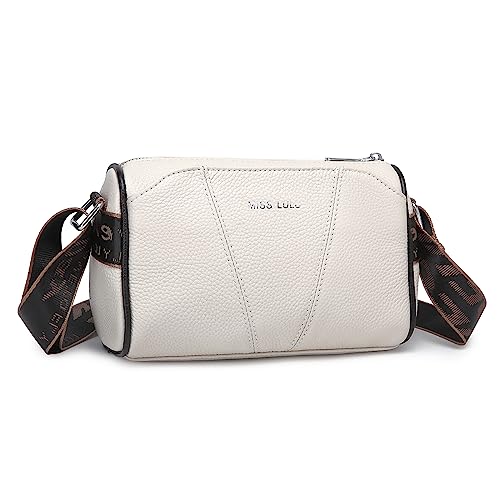 Miss Lulu Crossbody Bag Damen Umhängetasche mit Breiter Gurt Echtes Leder mit Abnehmbarem Schultergurt für Reisen Einkaufen (Beige) von Miss Lulu