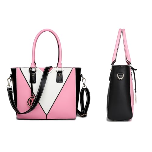 Miss Lulu Damen Chic Top-Griff Tasche Luxus Tote Minimalistisches Design Mode Crossbody Tasche mit Farbblockierung Vielseitig für Business und Casual, rose, L von Miss Lulu