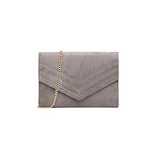 Miss Lulu Damen Clutch Elegant Umschlag Clutch Abendtasche Brauttasche Umschlag Clutch Tasche Handtasche mit Kette für Hochzeit Party Prom (Grau) von Miss Lulu