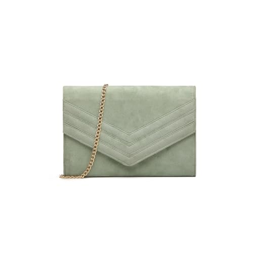 Miss Lulu Damen Clutch Elegant Umschlag Clutch Abendtasche Brauttasche Umschlag Clutch Tasche Handtasche mit Kette für Hochzeit Party Prom (Grün) von Miss Lulu